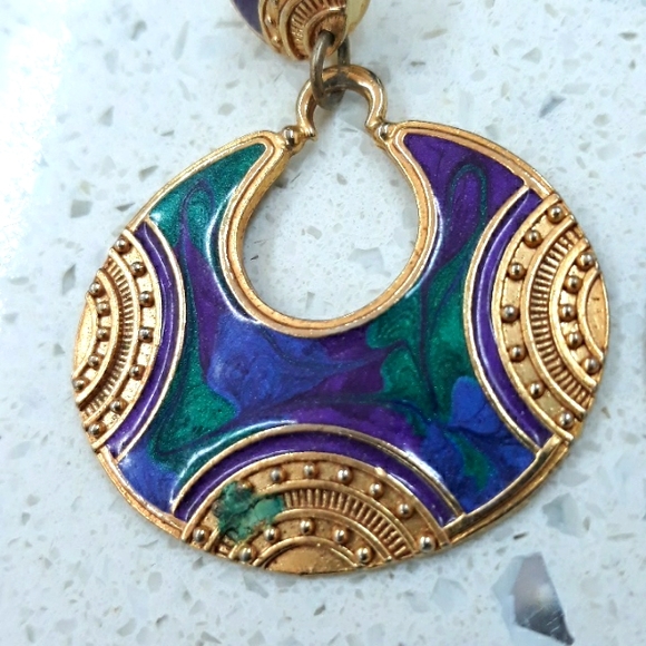 Vintage Gold Purple and Green Post Earrings - Picture 3 of 9